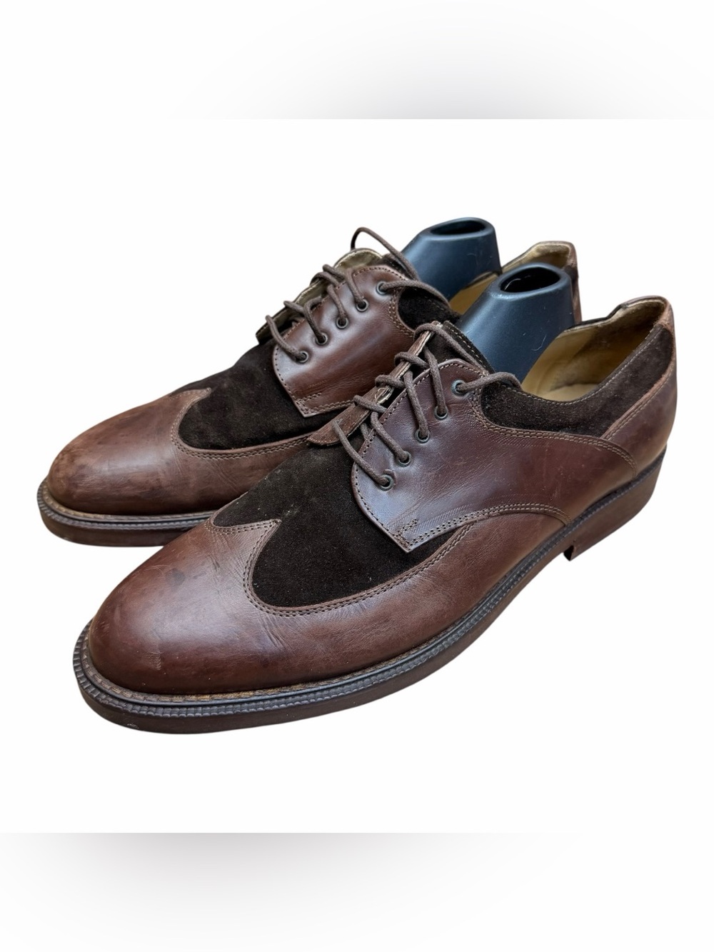 Kenneth Cole men size 10.5 Two-Tone Brown Leather and Dark Brown Suede Derbys